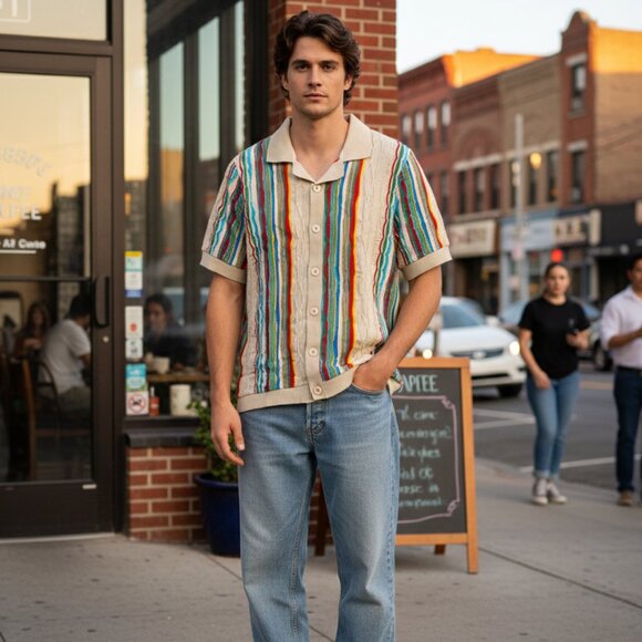 Ringspun Other - RingSpun Mens Knit Polo Shirt Large 100% Cotton Textured NWT 90s Coogi Vibe